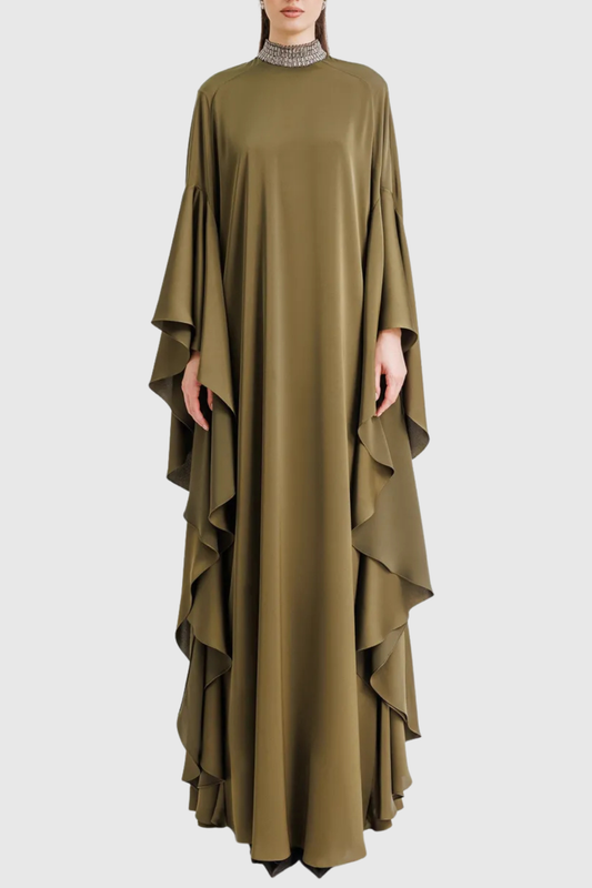 Timna Beaded-collar Ruffle Maxi Dress