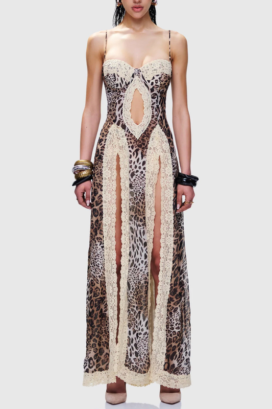Tirza Leopard Lace Cutout Maxi Dress