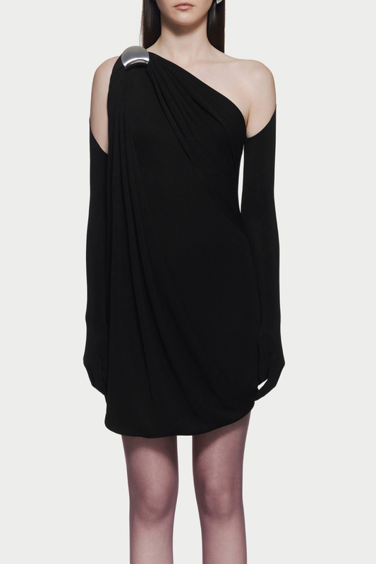 Tobala One Shoulder Asymmetrical Draped Mini Dress - Black