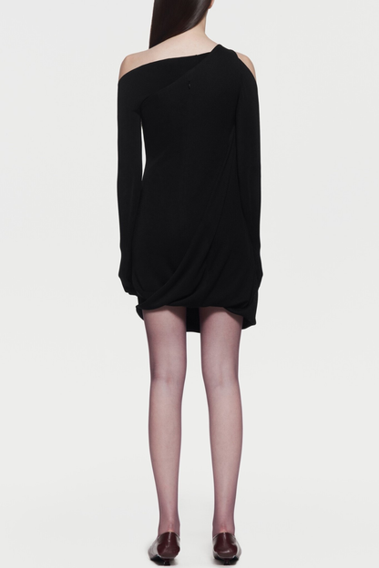 Tobala One Shoulder Asymmetrical Draped Mini Dress - Black