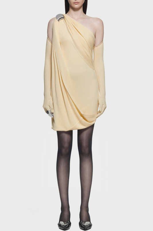 Tobala One Shoulder Asymmetrical Draped Mini Dress - Yellow