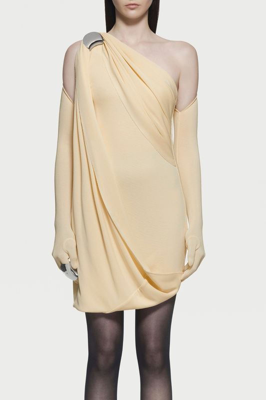 Tobala One Shoulder Asymmetrical Draped Mini Dress - Yellow
