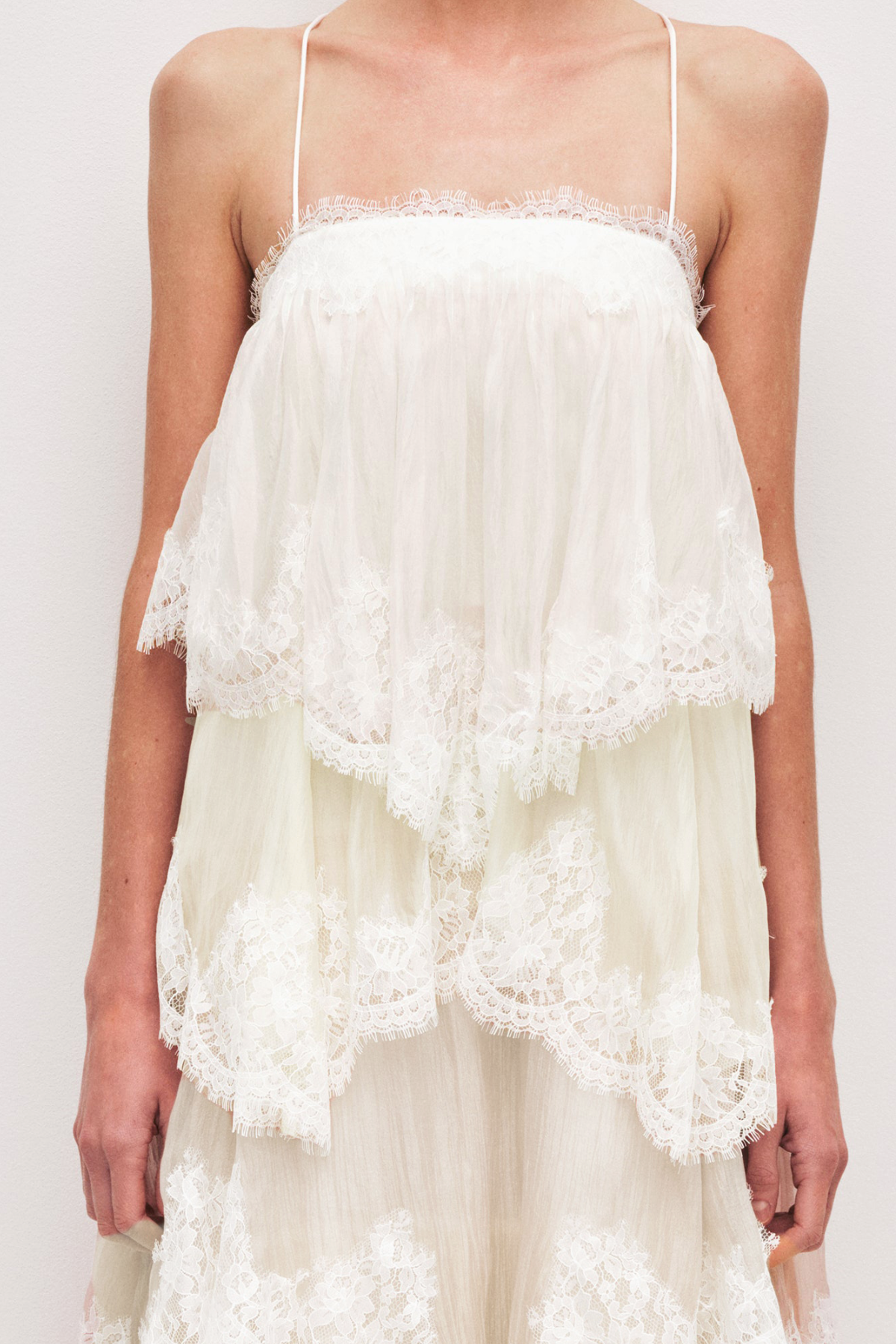 Tobiass Ruffle Lace Trim Maxi Dress - Beige