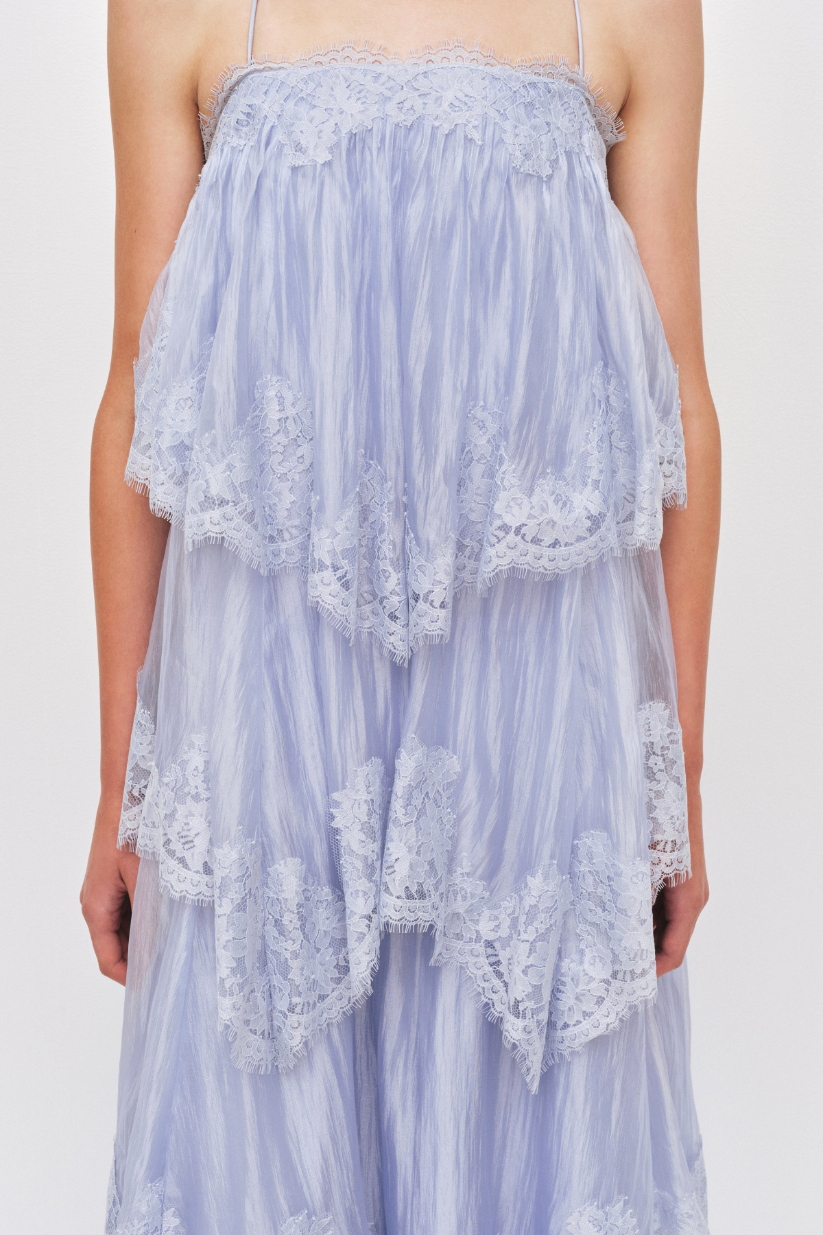 Tobiass Ruffle Lace Trim Maxi Dress - Blue