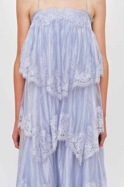 Tobiass Ruffle Lace Trim Maxi Dress - Blue