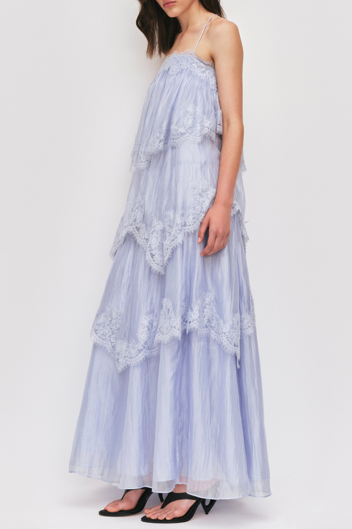 Tobiass Ruffle Lace Trim Maxi Dress - Blue