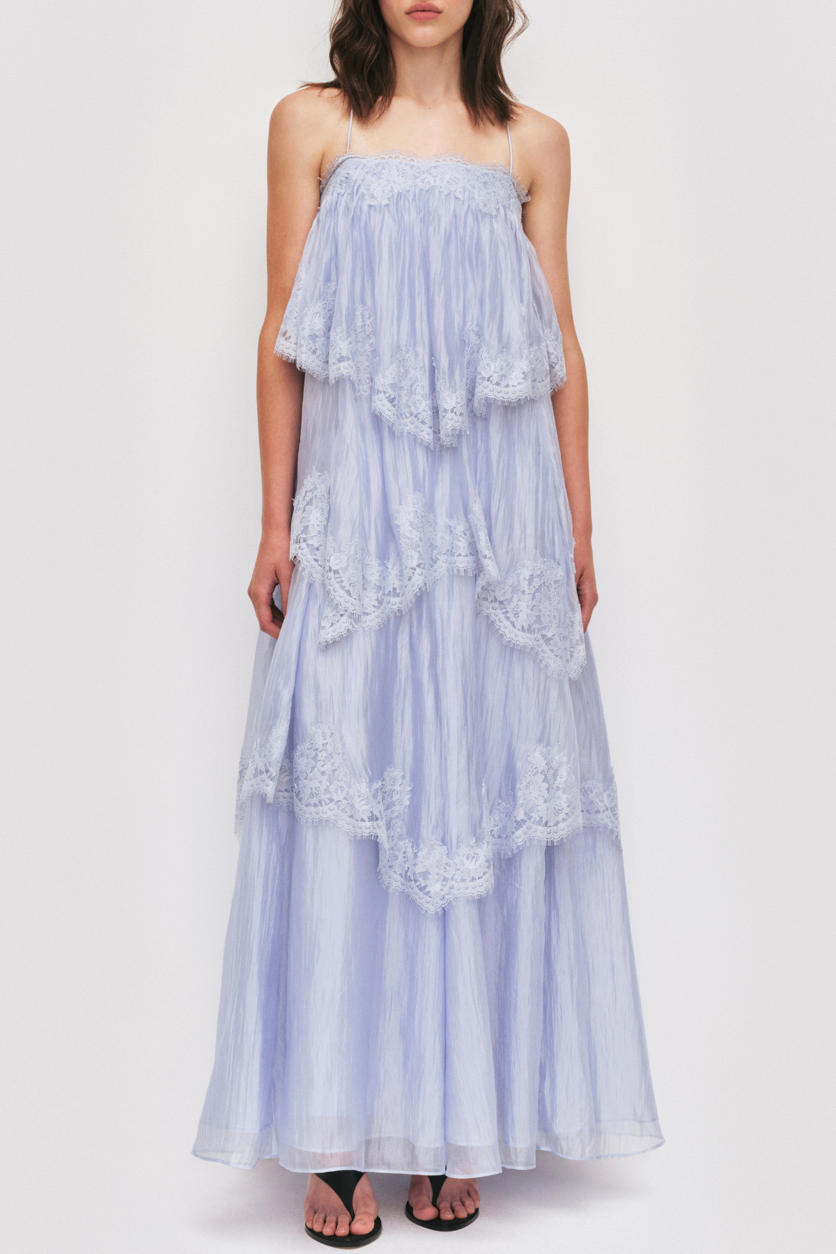 Tobiass Ruffle Lace Trim Maxi Dress - Blue