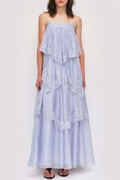 Tobiass Ruffle Lace Trim Maxi Dress - Blue