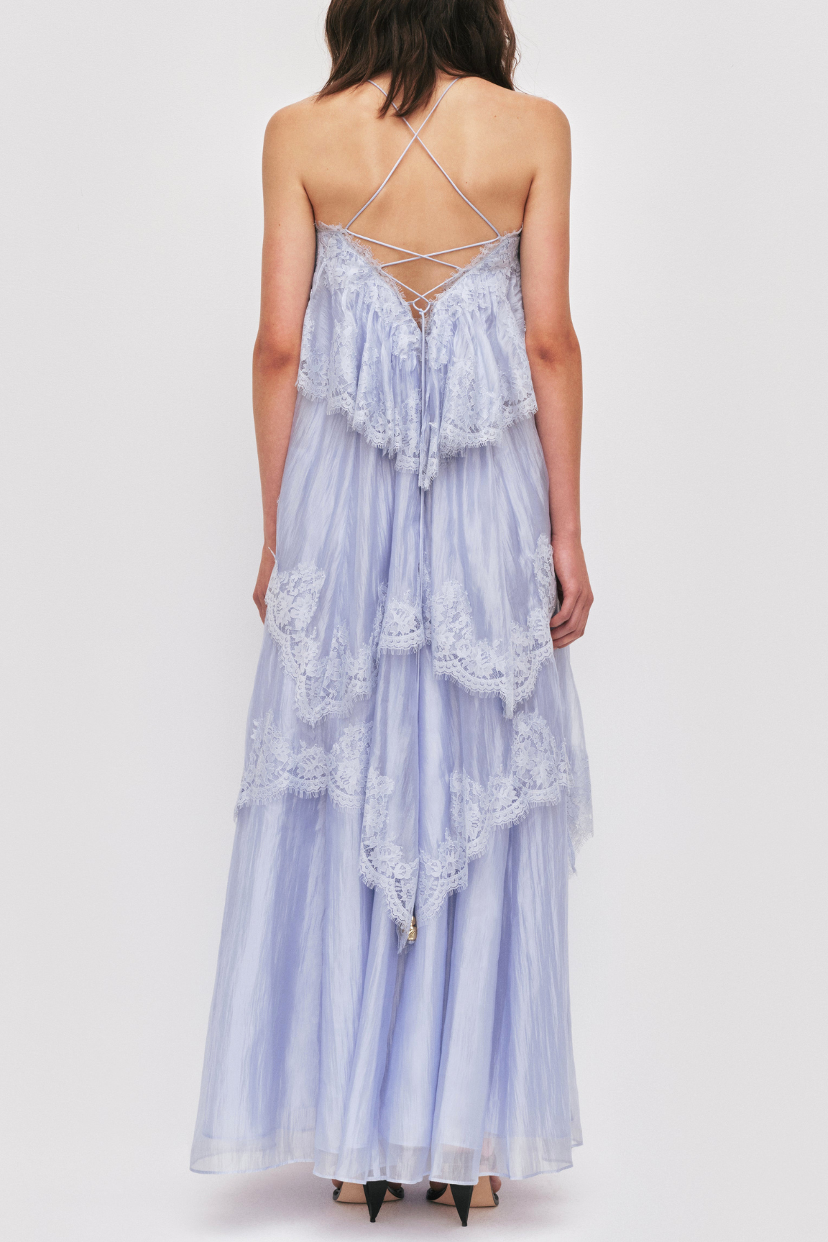Tobiass Ruffle Lace Trim Maxi Dress - Blue