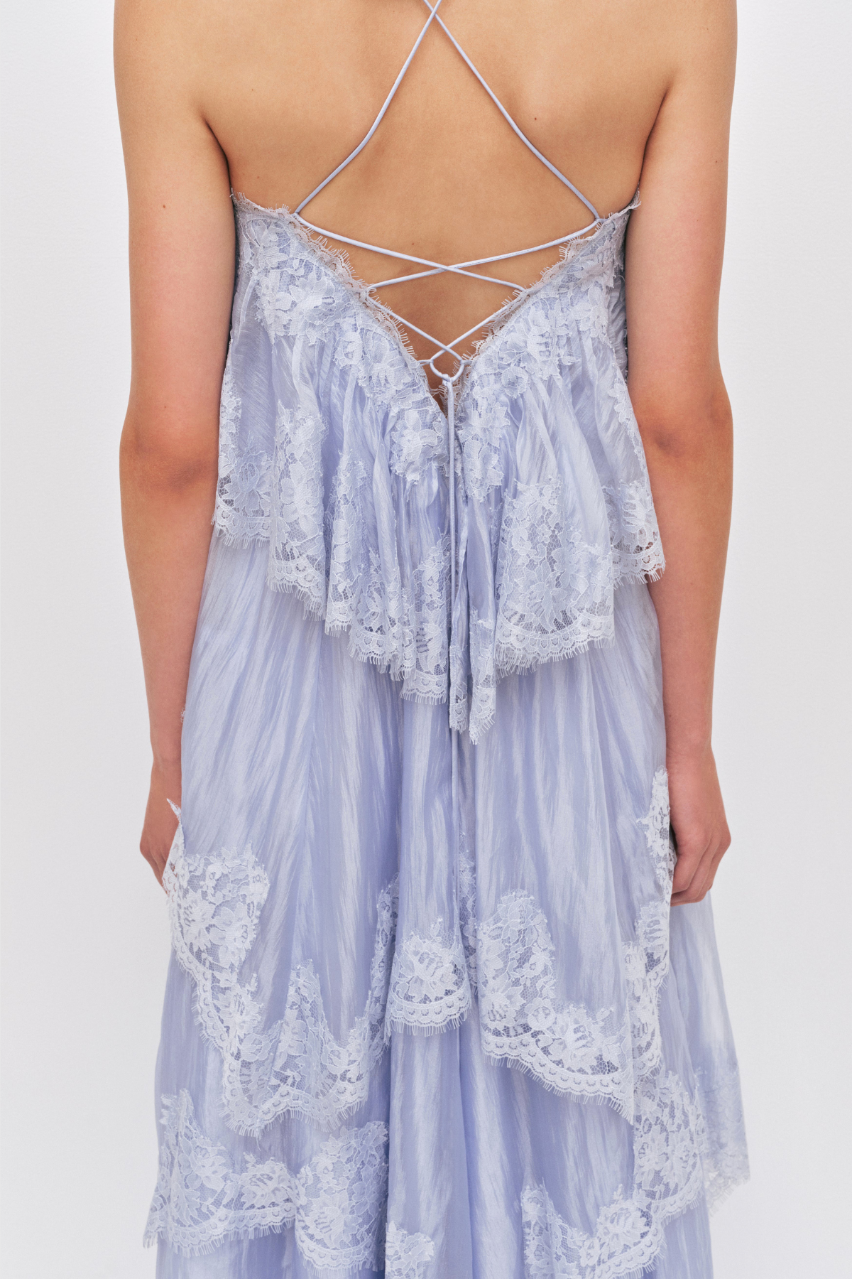 Tobiass Ruffle Lace Trim Maxi Dress - Blue