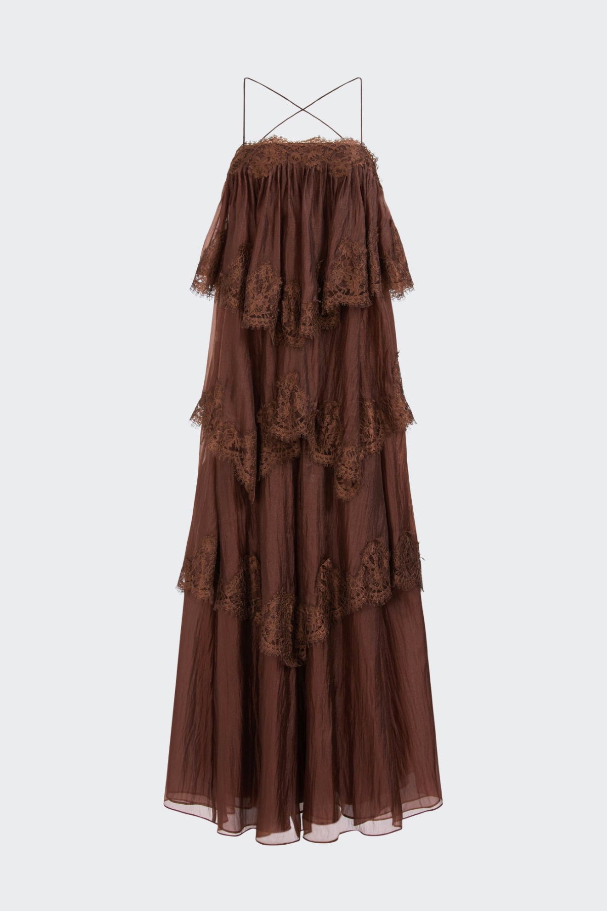 Tobiass Ruffle Lace Trim Maxi Dress - Brown