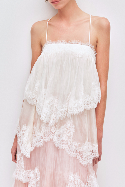 Tobiass Ruffle Lace Trim Maxi Dress - Pink