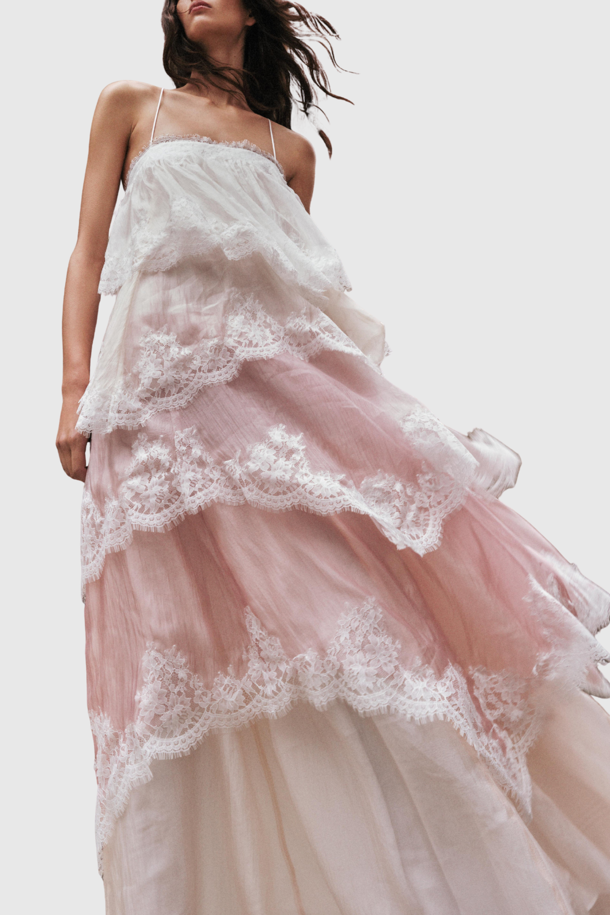 Tobiass Ruffle Lace Trim Maxi Dress - Pink