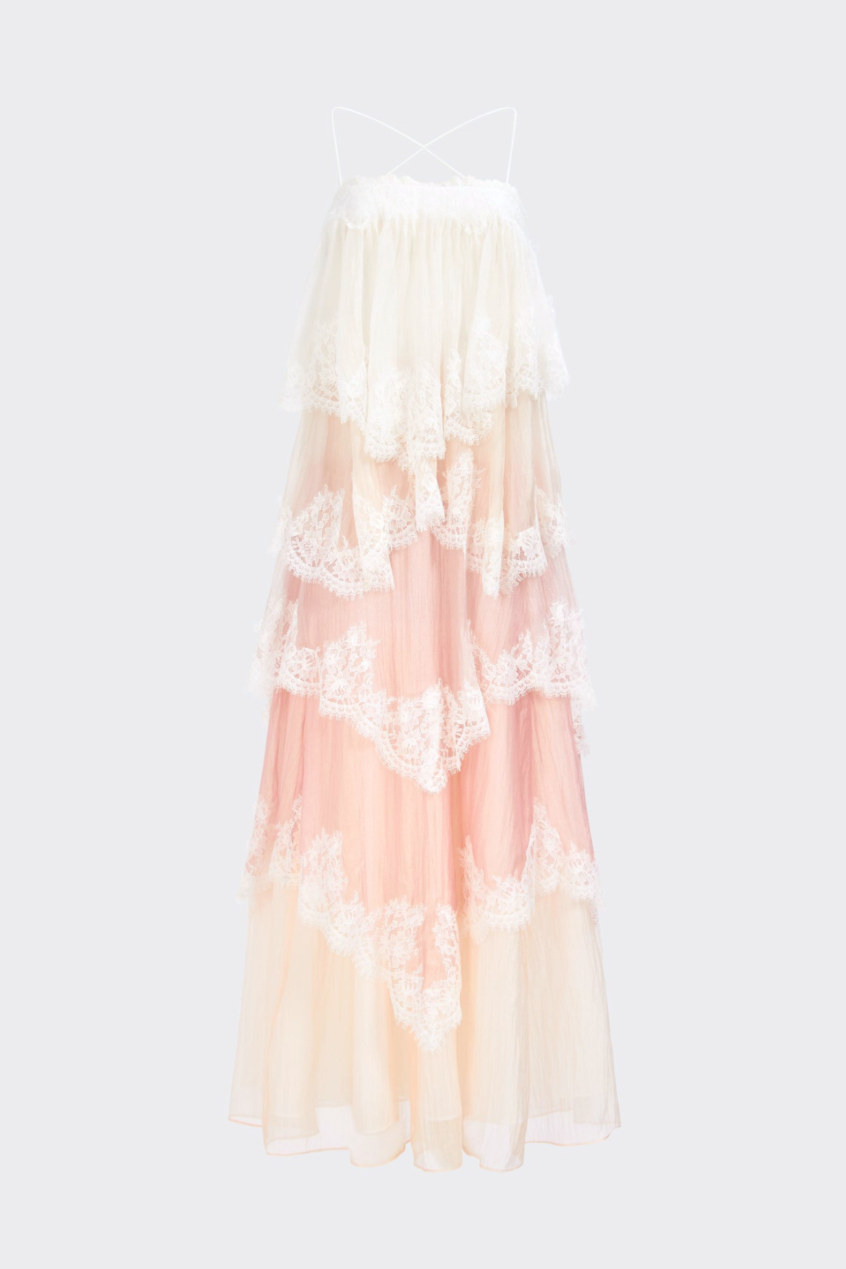 Tobiass Ruffle Lace Trim Maxi Dress - Pink