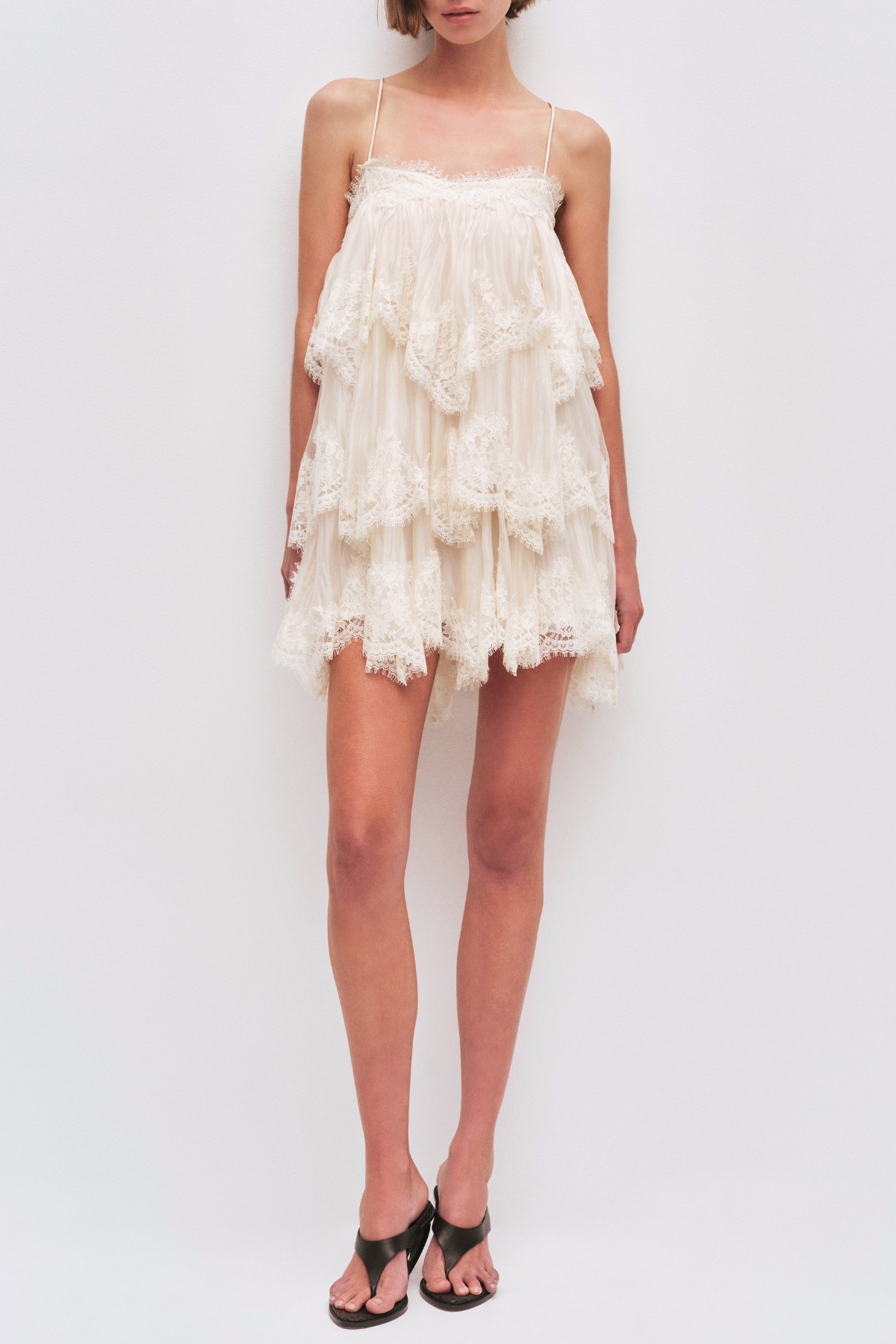 Tobiass Ruffle Lace Trim Mini Dress - Beige