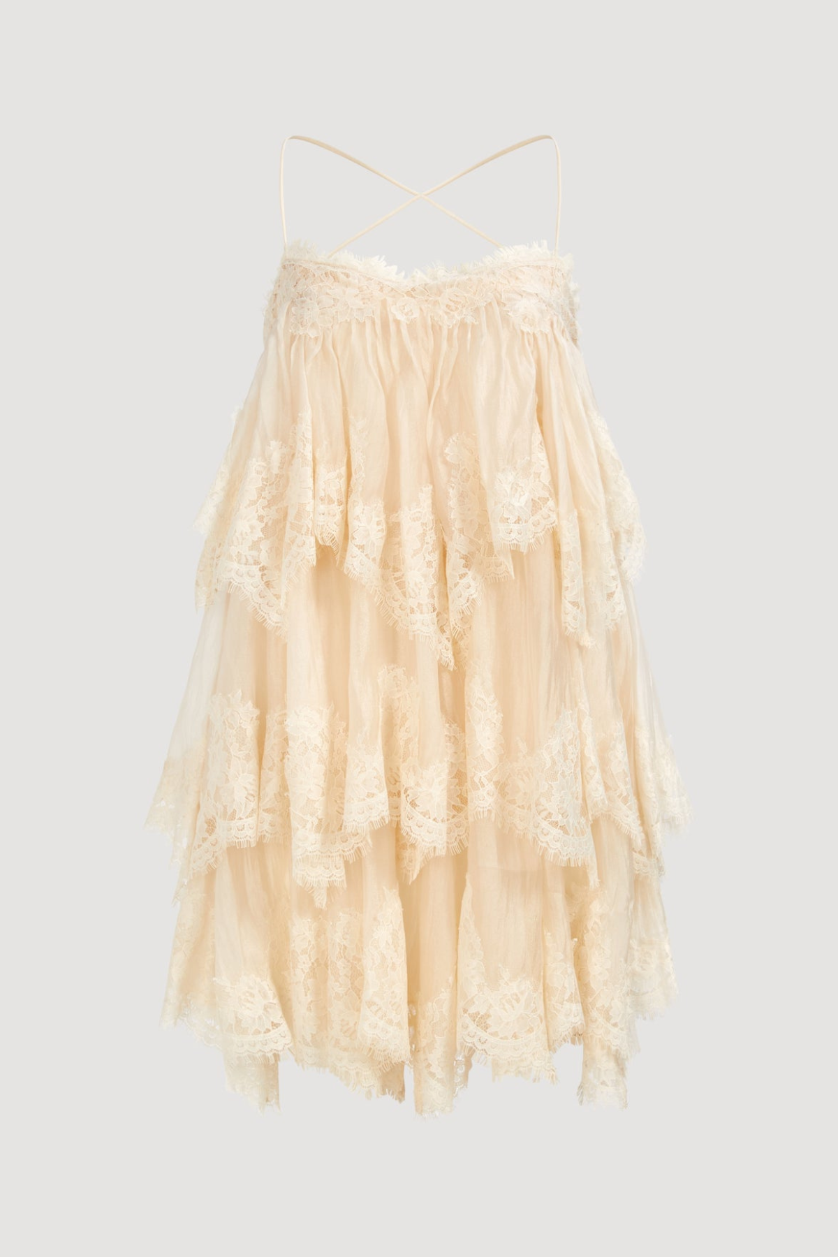 Tobiass Ruffle Lace Trim Mini Dress - Beige