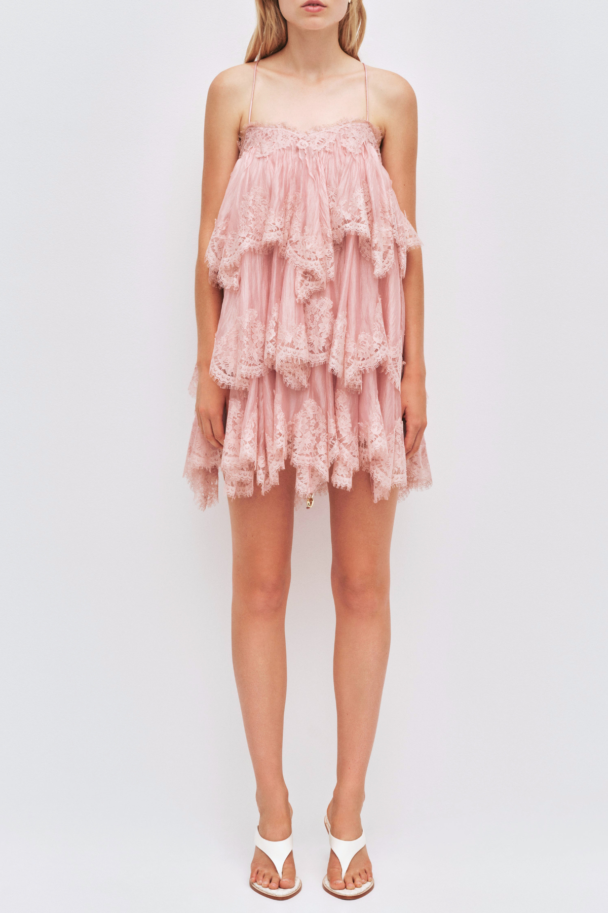 Tobiass Ruffle Lace Trim Mini Dress - Pink