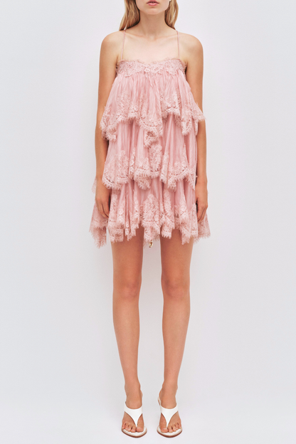 Tobiass Ruffle Lace Trim Mini Dress - Pink