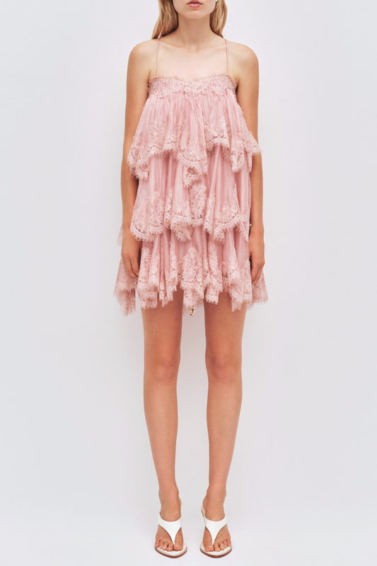Tobiass Ruffle Lace Trim Mini Dress - Pink