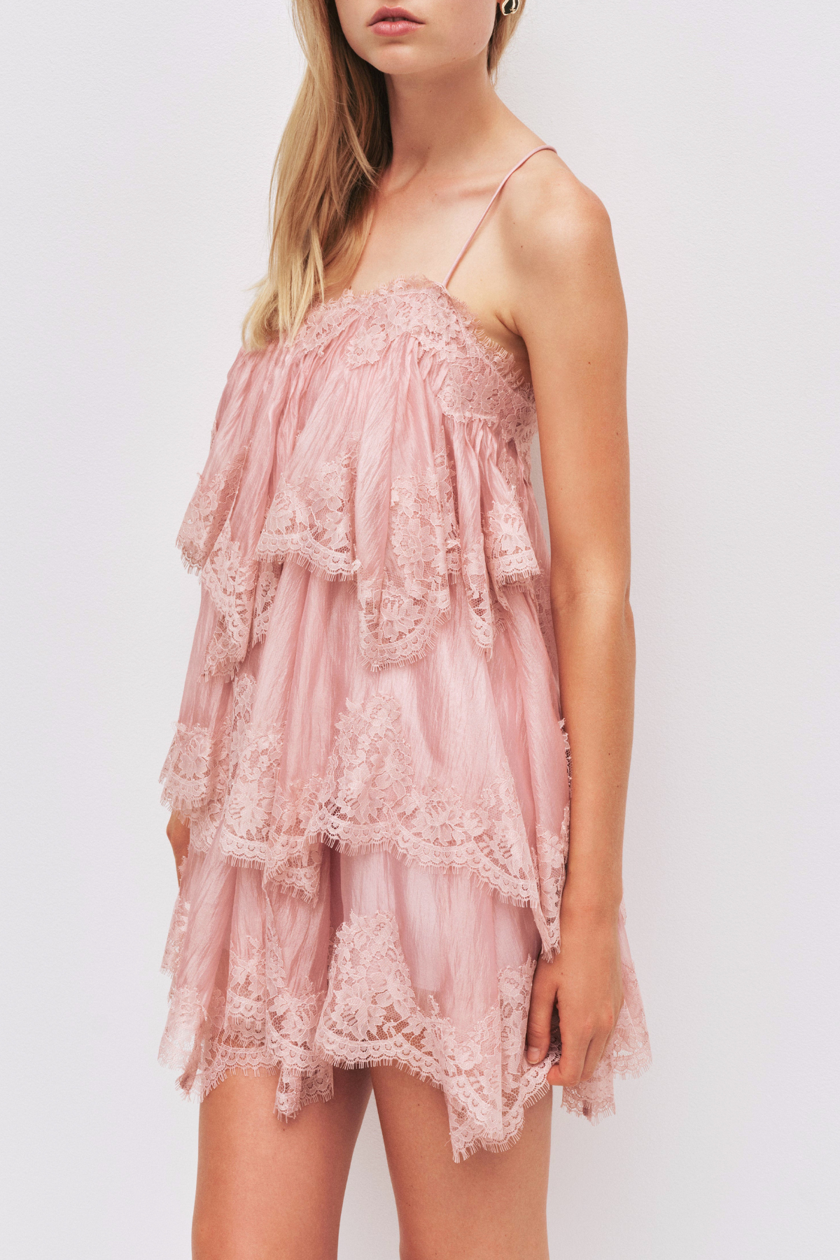 Tobiass Ruffle Lace Trim Mini Dress - Pink