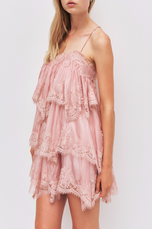 Tobiass Ruffle Lace Trim Mini Dress - Pink