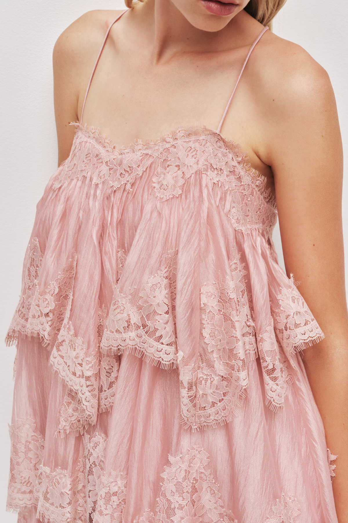 Tobiass Ruffle Lace Trim Mini Dress - Pink