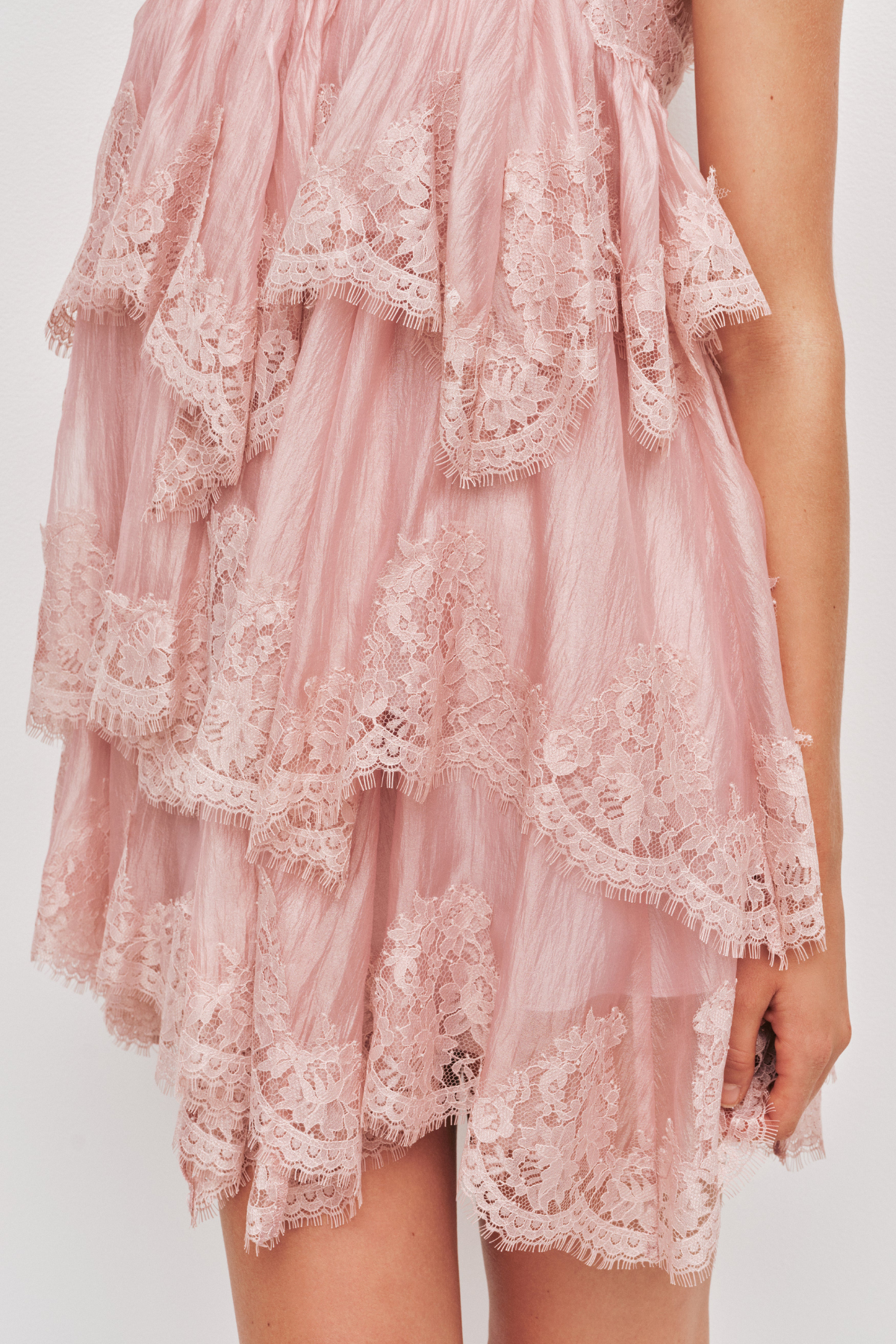 Tobiass Ruffle Lace Trim Mini Dress - Pink