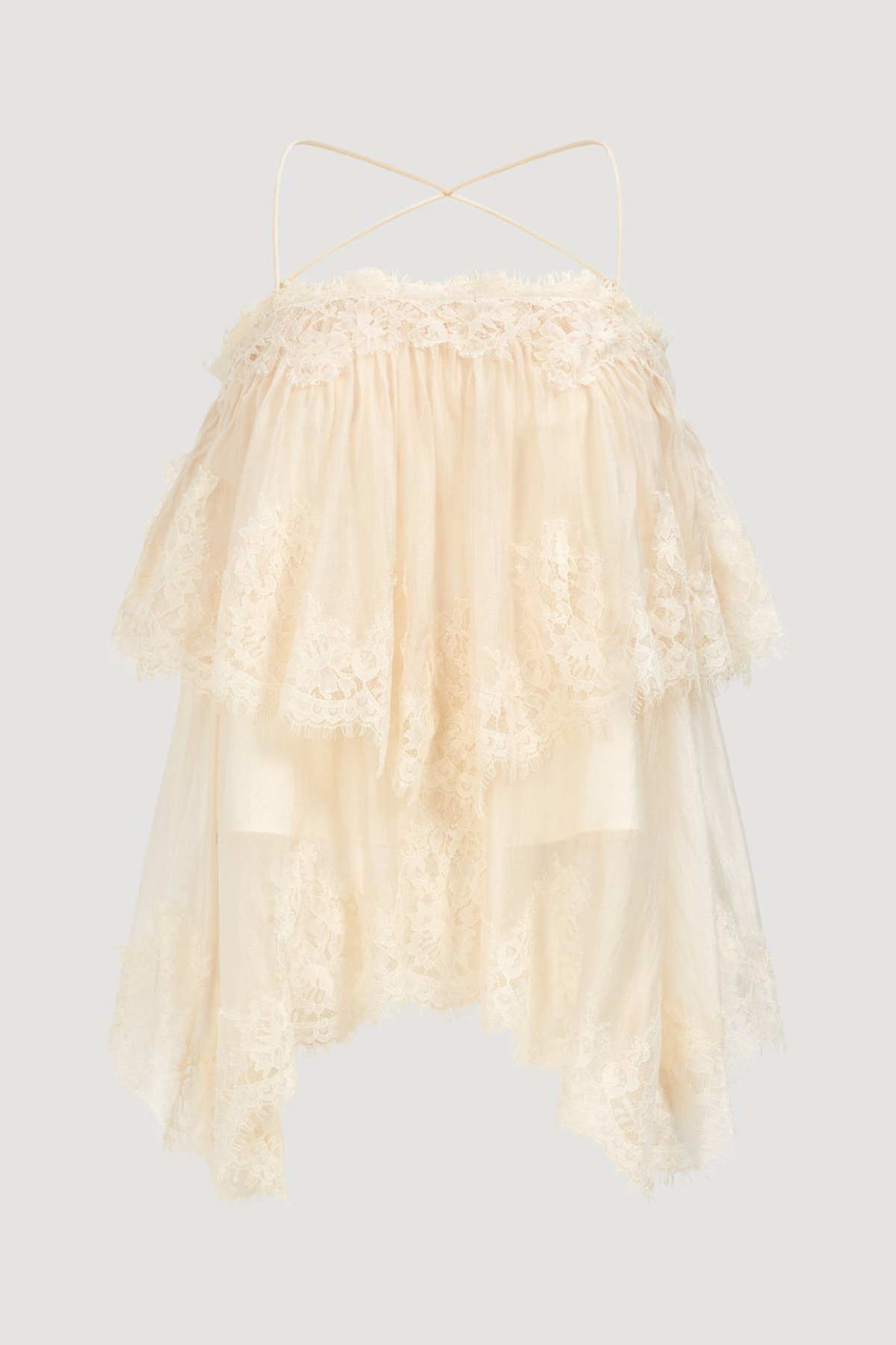 Tobiass Ruffle Lace Trim Top - Beige