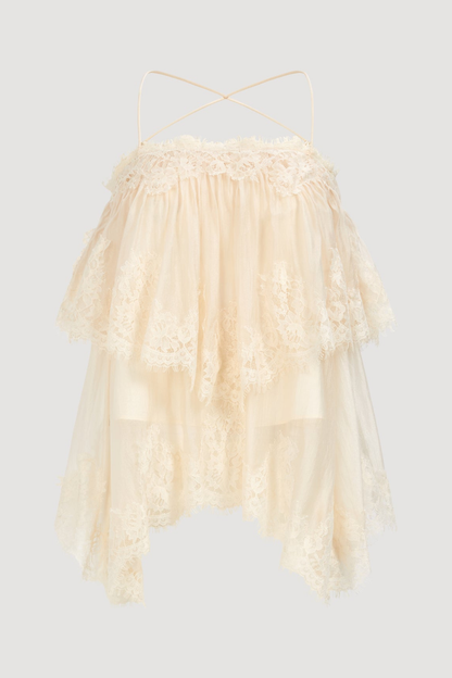 Tobiass Ruffle Lace Trim Top - Beige