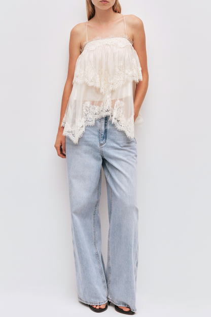 Tobiass Ruffle Lace Trim Top - Beige