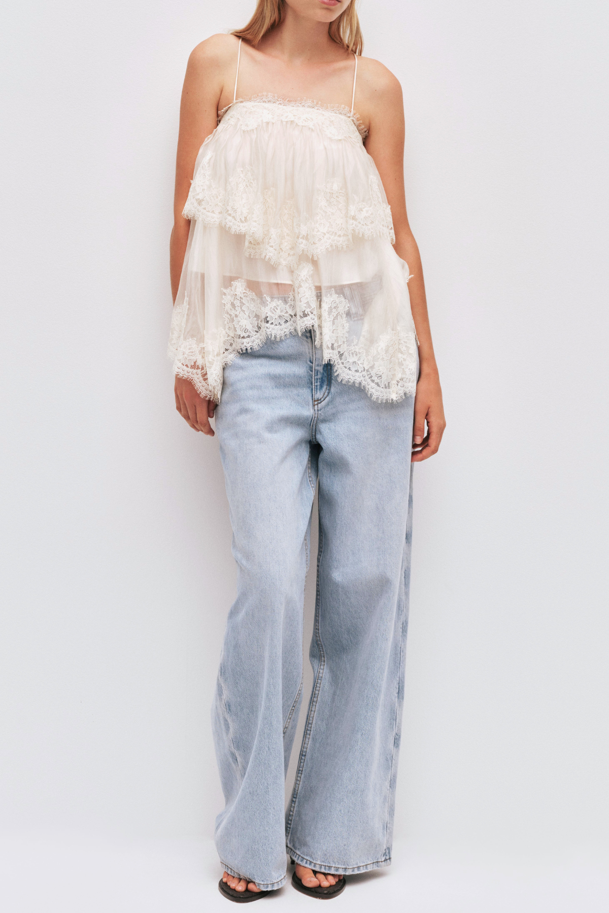 Tobiass Ruffle Lace Trim Top - Beige