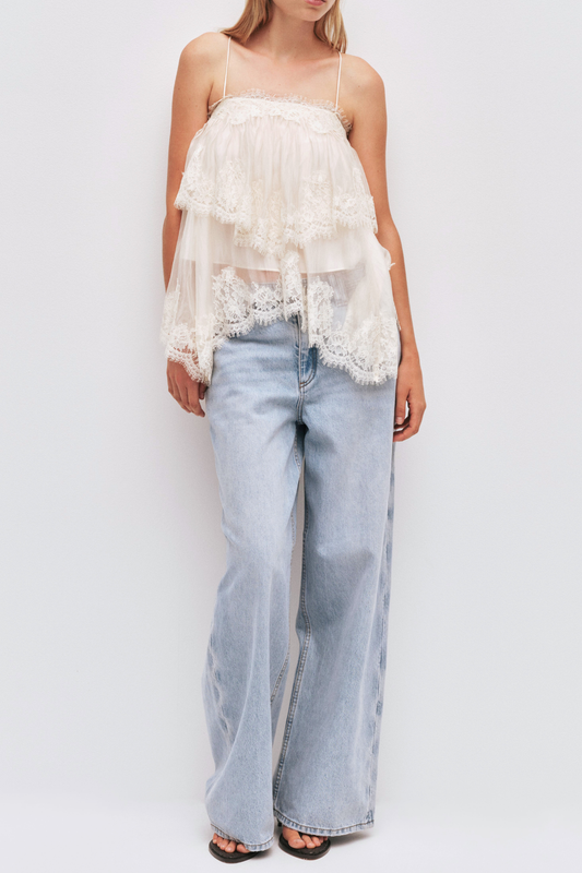 Tobiass Ruffle Lace Trim Top - Beige