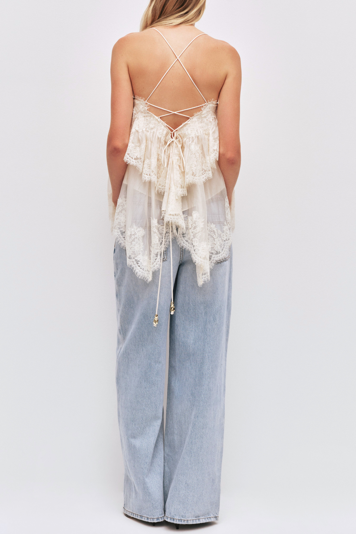 Tobiass Ruffle Lace Trim Top - Beige