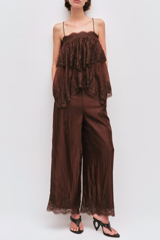 Tobiass Ruffle Lace Trim Top - Brown