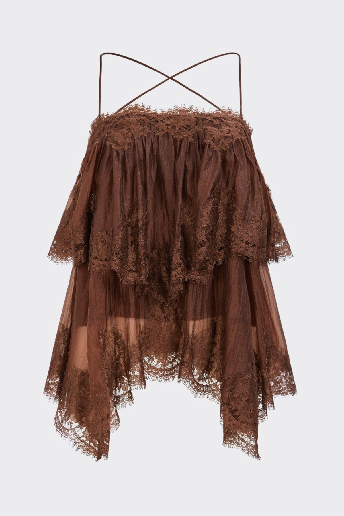 Tobiass Ruffle Lace Trim Top - Brown