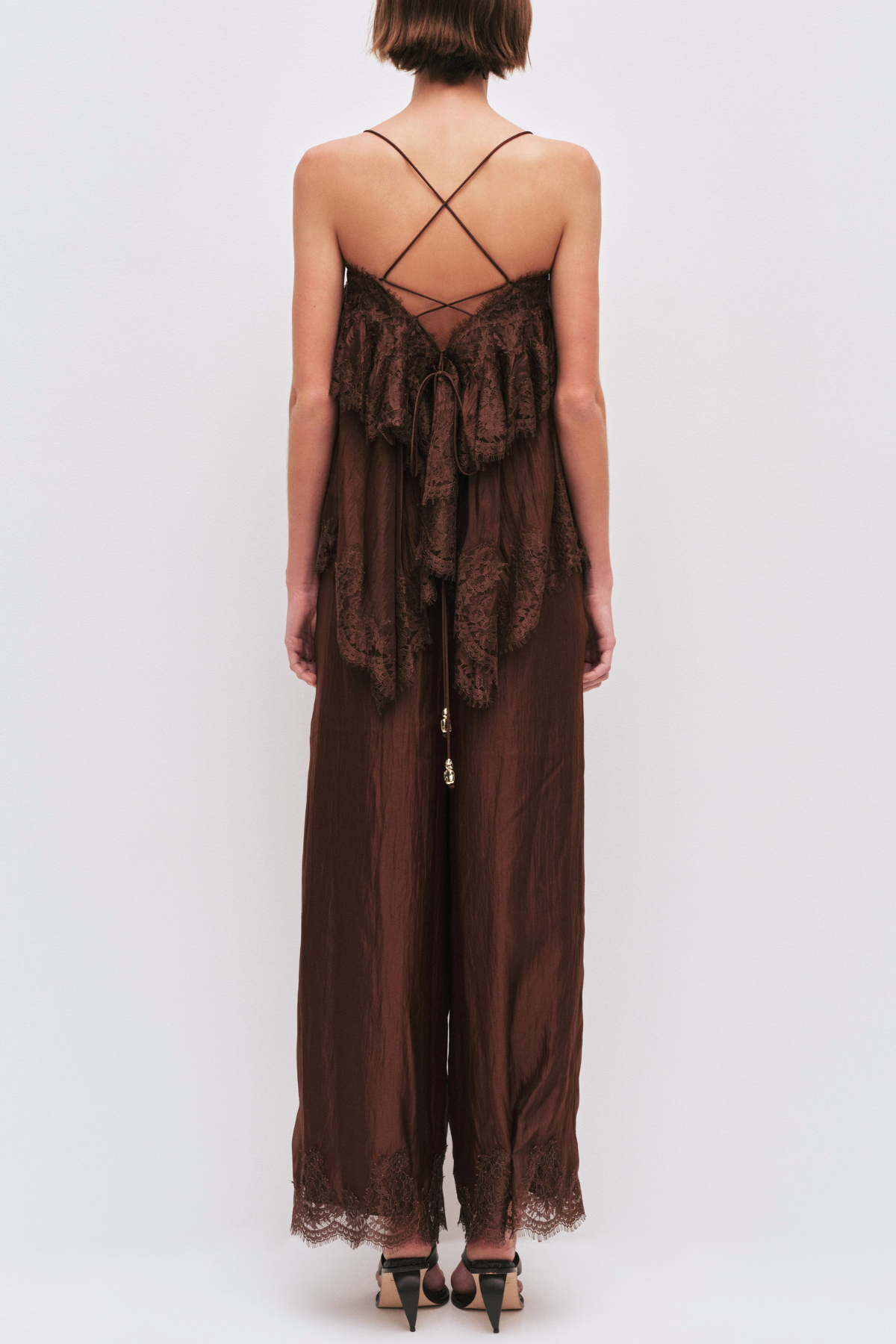 Tobiass Ruffle Lace Trim Top - Brown