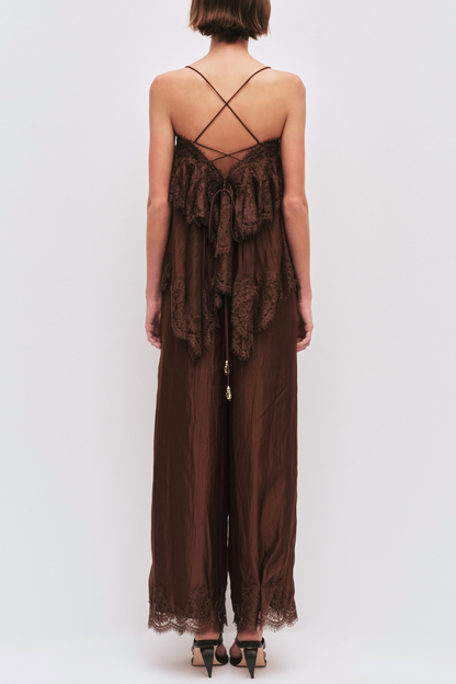 Tobiass Ruffle Lace Trim Top - Brown