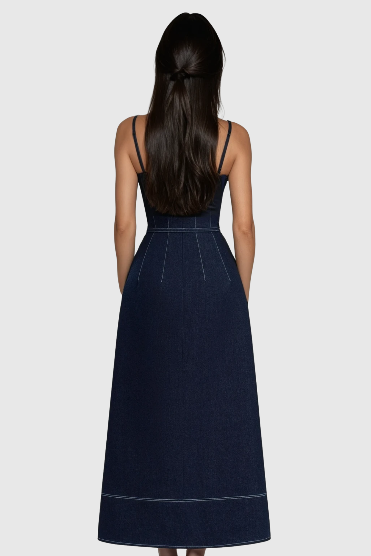 Topaz Bow Belted Denim Maxi Dress