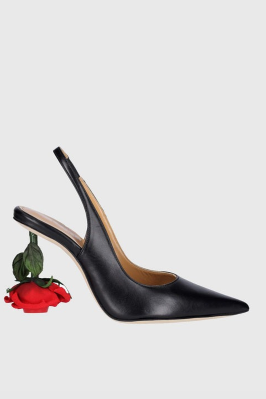 Torqua Rose Heel Leather Slingback Pumps