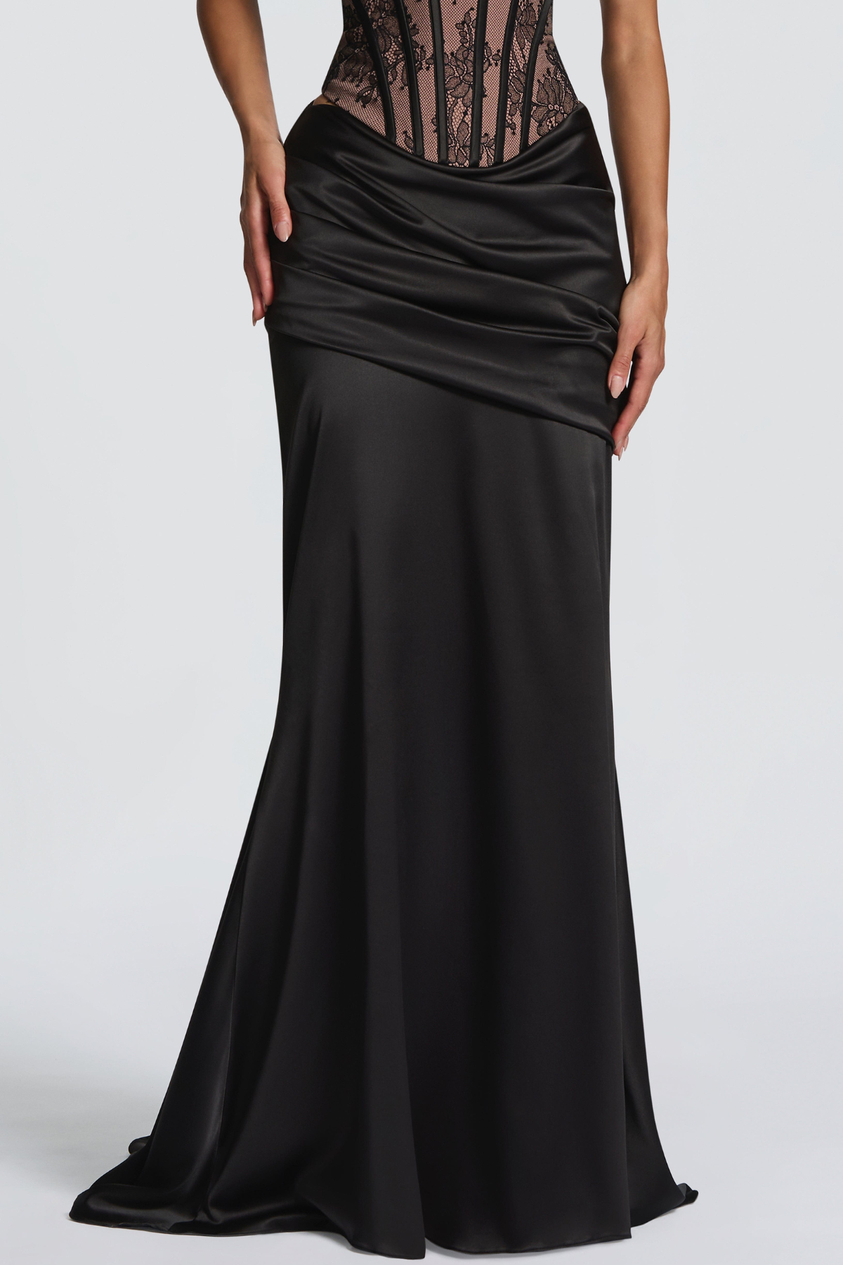 Tosca Satin Ruched Maxi Dress - Black