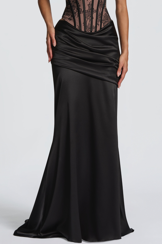 Tosca Satin Ruched Maxi Dress - Black
