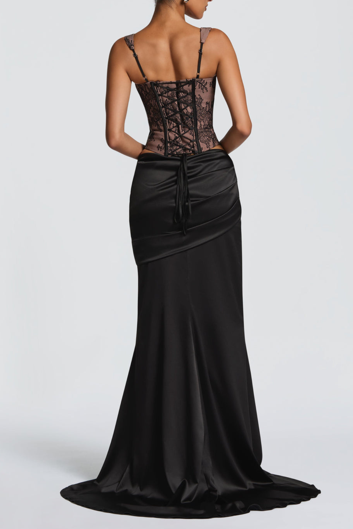 Tosca Satin Ruched Maxi Dress - Black