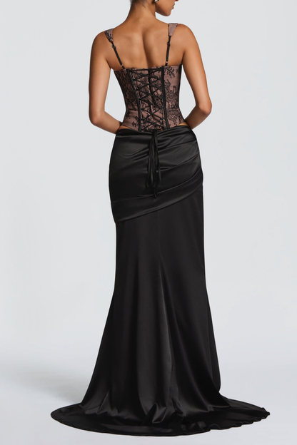 Tosca Satin Ruched Maxi Dress - Black