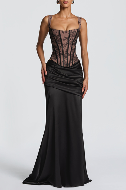 Tosca Satin Ruched Maxi Dress - Black