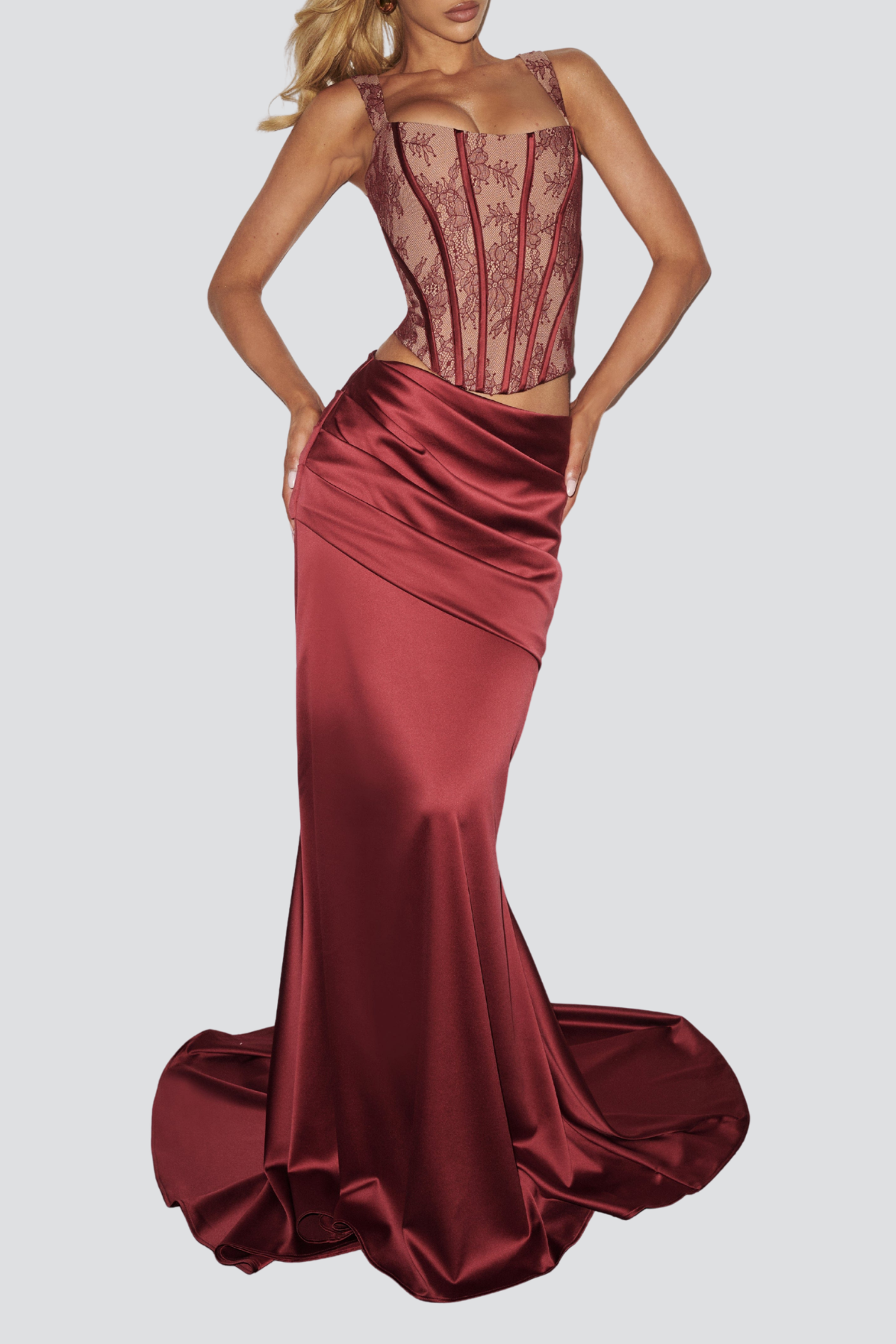 Tosca Satin Ruched Maxi Dress - Red