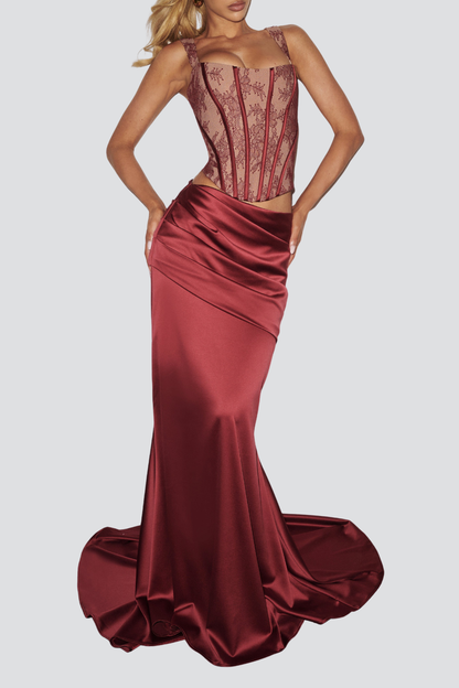 Tosca Satin Ruched Maxi Dress - Red