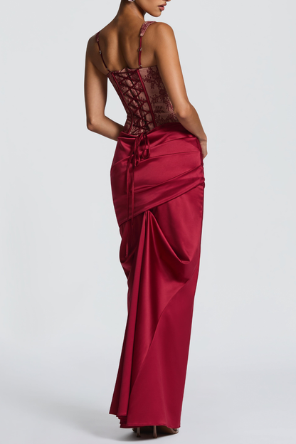 Tosca Satin Ruched Maxi Dress - Red