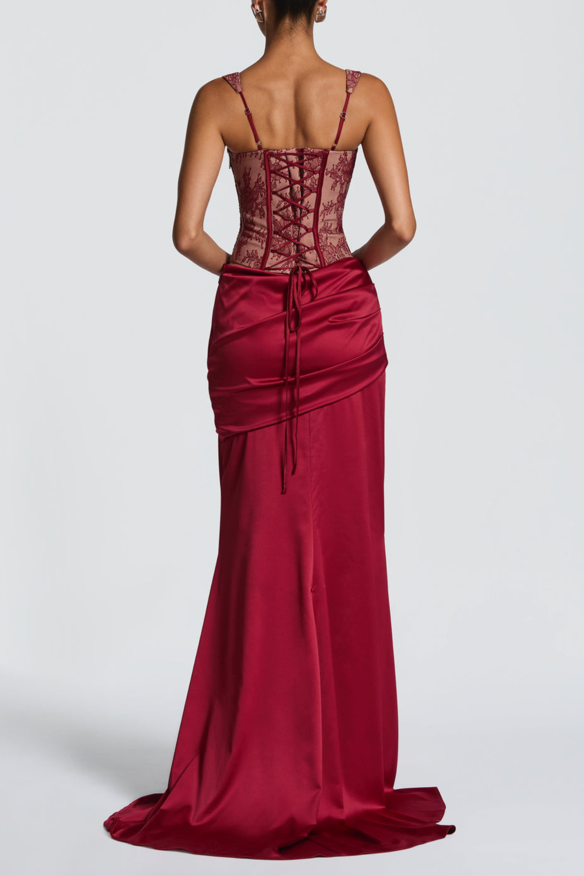 Tosca Satin Ruched Maxi Dress - Red