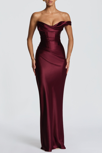 Toulaia One Shoulder Corset Satin Maxi Dress