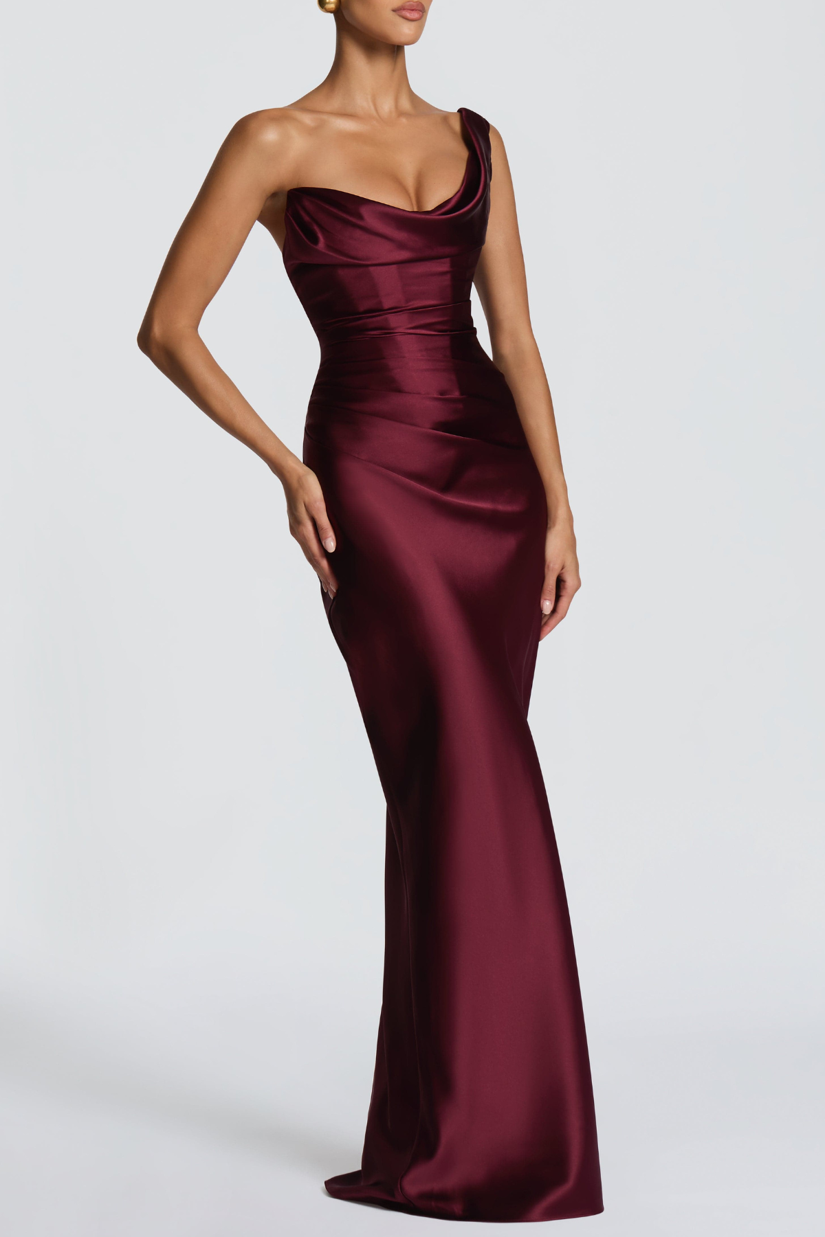 Toulaia One Shoulder Corset Satin Maxi Dress